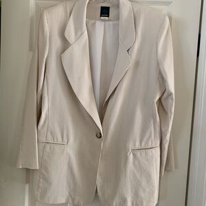 Panther Tan and White Pinstripe Single-Button Blazer